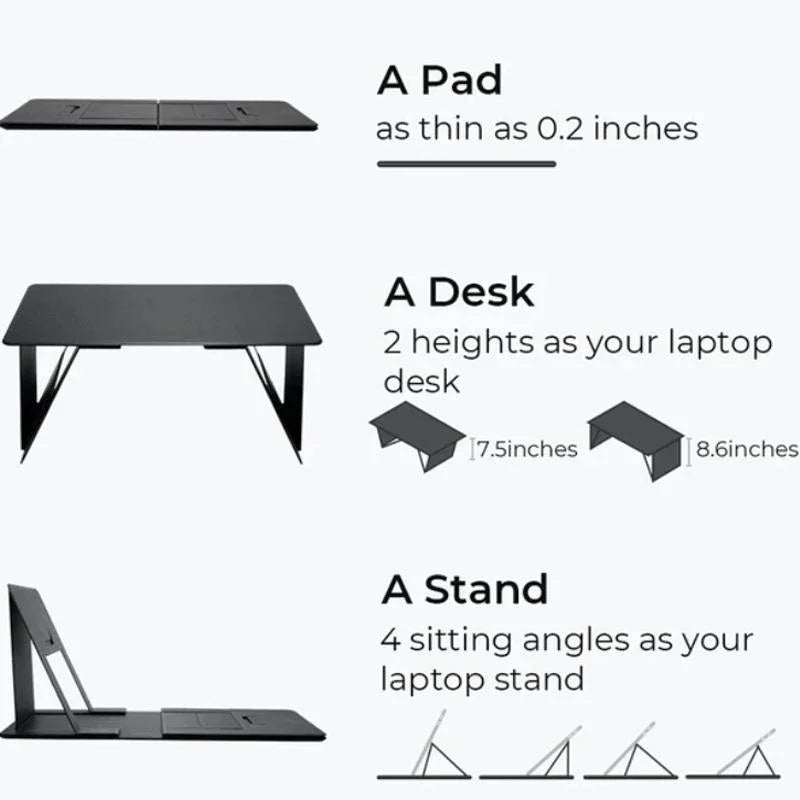 NNEOBA Portable Laptop Desk Stand: Foldable & Adjustable, Ideal for Bed, Couch, Office - Black
